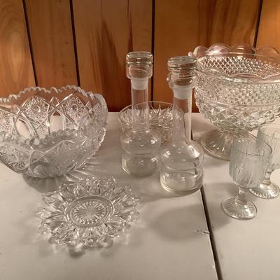 2 decanters, stemware lot
