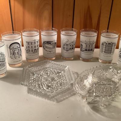 Charleston 8 glasses, relish lot