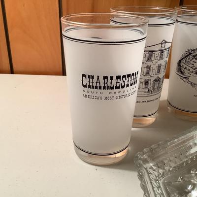 Charleston 8 glasses, relish lot