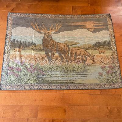 Elk and Mountains Velvet Tapestry (B3-DZ)