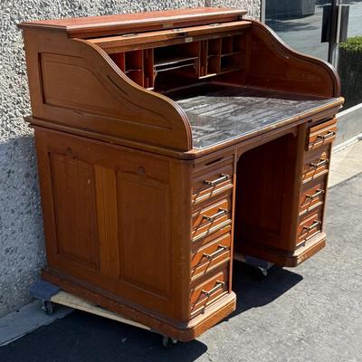Vintage Wood Roll Top Desk 1890's - once property of a museum in Riverside, CA