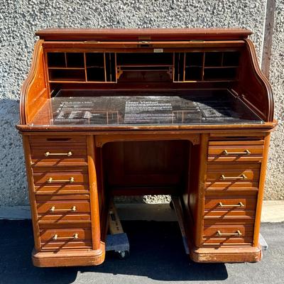Vintage Wood Roll Top Desk 1890's - once property of a museum in Riverside, CA