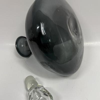 Vintage MCM Blenko Glass 565 Decanter in Charcoal w/Stopper designed by Wayne Husted