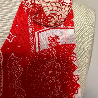 Homemade Vintage Apron red and white cotton with crossover straps