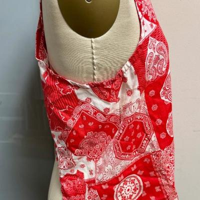 Homemade Vintage Apron red and white cotton with crossover straps