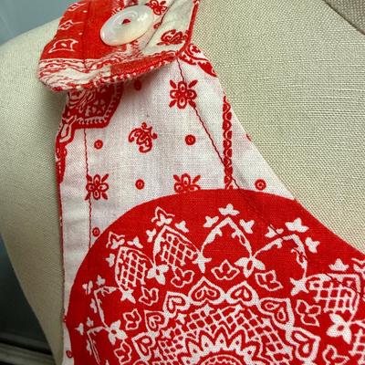 Homemade Vintage Apron red and white cotton with crossover straps