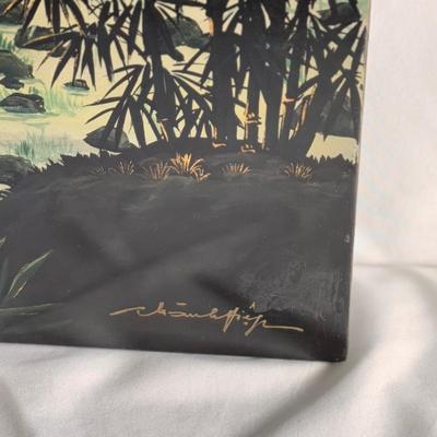 Mid-Century Style Lacquer Painting of Asian Farming (B3-DZ)