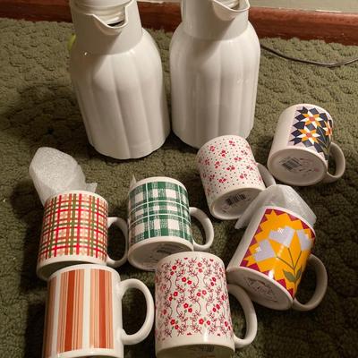 Coffee carafes & 7 new Anchor Hocking vintage mugs
