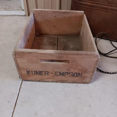 WOODEN CRATE, VINTAGE WORKING HEATER AND A BOILER