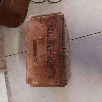 WOODEN CRATE, VINTAGE WORKING HEATER AND A BOILER