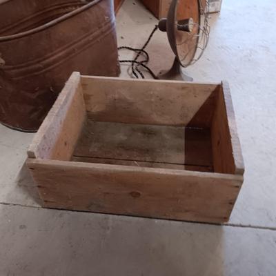 WOODEN CRATE, VINTAGE WORKING HEATER AND A BOILER