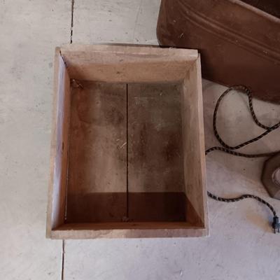 WOODEN CRATE, VINTAGE WORKING HEATER AND A BOILER