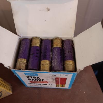 PARTIAL BOXES OF DAISY AND CROSMAN B-B's AND A FULL BOX OF 16 GAUGE SHOTGUN SHELLS