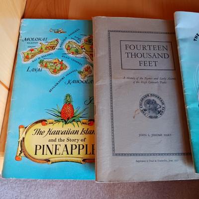 VARIETY OF BOOKS, BOOK ENDS AND A CAST IRON DOOR STOP