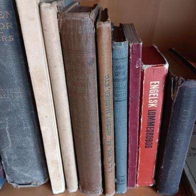 VARIETY OF BOOKS, BOOK ENDS AND A CAST IRON DOOR STOP