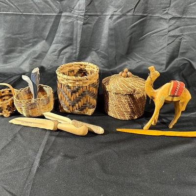 Handmade Miniature Baskets and Carved Wood Crafts