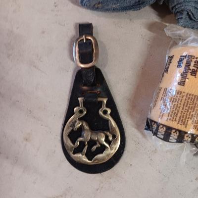 HORSE LEG WRAP & LEATHER AND BRASS BRIDLE MEDALLION