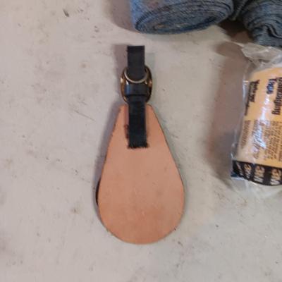 HORSE LEG WRAP & LEATHER AND BRASS BRIDLE MEDALLION