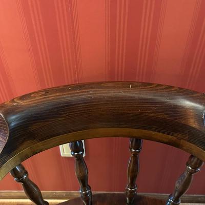 Vintage Dark Wood Captain’s Barrel Style Chair