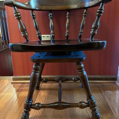 Vintage Dark Wood Captain’s Barrel Style Chair