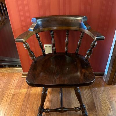 Vintage Dark Wood Captain’s Barrel Style Chair