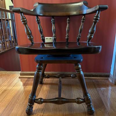 Vintage Dark Wood Captain’s Barrel Style Chair