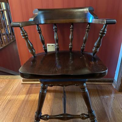 Vintage Dark Wood Captain’s Barrel Style Chair