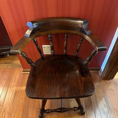 Vintage Dark Wood Captain’s Barrel Style Chair