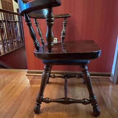 Vintage Dark Wood Captain’s Barrel Style Chair