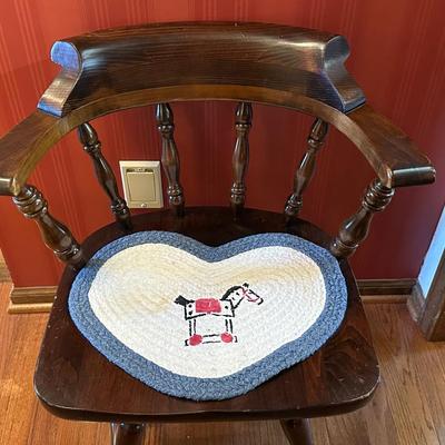 Vintage Dark Wood Captain’s Barrel Style Chair