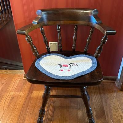 Vintage Dark Wood Captain’s Barrel Style Chair