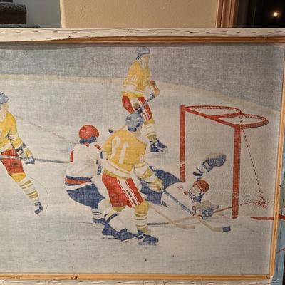 Vintage hockey scene hand sewn sports art