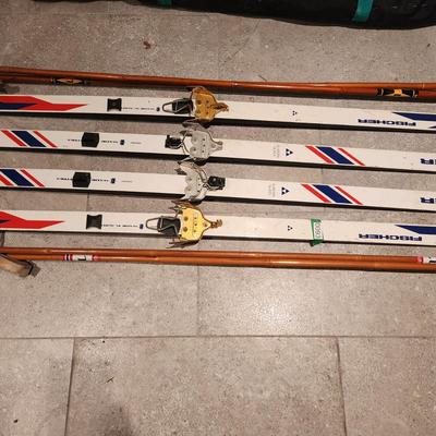 2 Pairs Fishers Europa Glass Cross Country Snow Skis w Poles