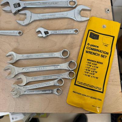 1155 Lot of Crescent Wrenches With Open End Wrench Set & Combination Wrench Set