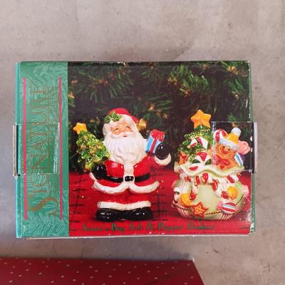 HALLMARK SANTA, DILLARD'S SANTA BOOTS & HANDCRAFTED GOOFY HORSE ORNAMENTS PLUS CHRISTMAS SHAKERS