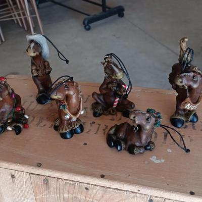 HALLMARK SANTA, DILLARD'S SANTA BOOTS & HANDCRAFTED GOOFY HORSE ORNAMENTS PLUS CHRISTMAS SHAKERS