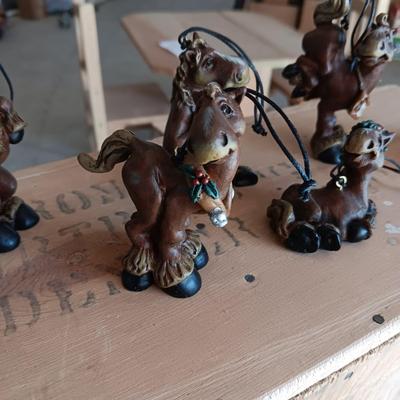 HALLMARK SANTA, DILLARD'S SANTA BOOTS & HANDCRAFTED GOOFY HORSE ORNAMENTS PLUS CHRISTMAS SHAKERS
