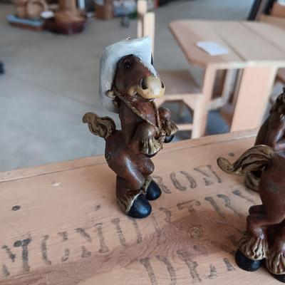 HALLMARK SANTA, DILLARD'S SANTA BOOTS & HANDCRAFTED GOOFY HORSE ORNAMENTS PLUS CHRISTMAS SHAKERS