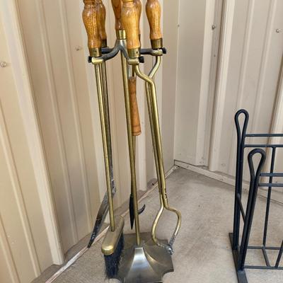 FIRE PLACE TOOLS AND IRON MAGAZINE RACK