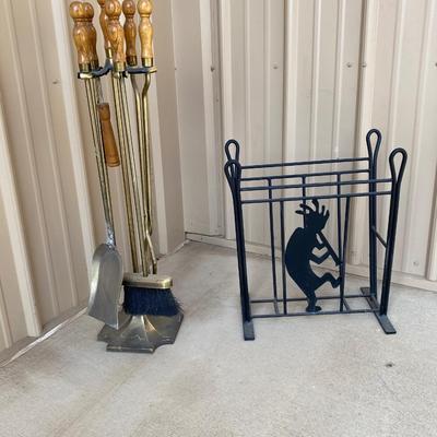FIRE PLACE TOOLS AND IRON MAGAZINE RACK
