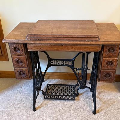 Antique Wood Singer Sewing Machine Table