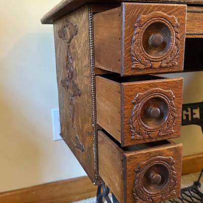 Antique Wood Singer Sewing Machine Table