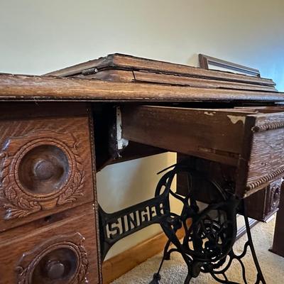 Antique Wood Singer Sewing Machine Table