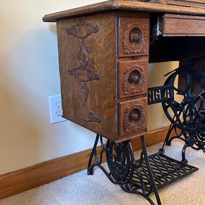 Antique Wood Singer Sewing Machine Table