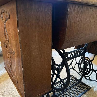 Antique Wood Singer Sewing Machine Table