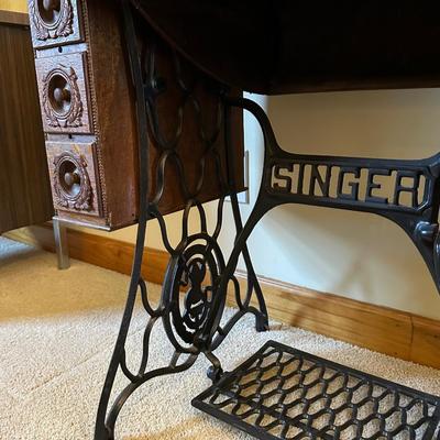 Antique Wood Singer Sewing Machine Table