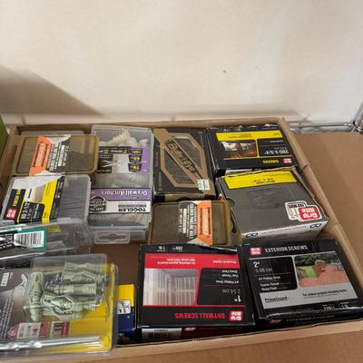 1158 Lot of Screws, Tacks, Nuts & Bolts, Bits and Nails