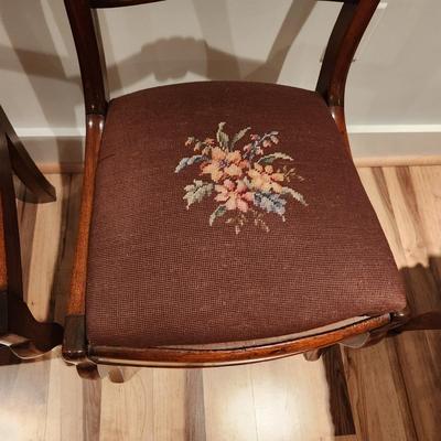 Carved Wood Needlepoint Seats Chairs