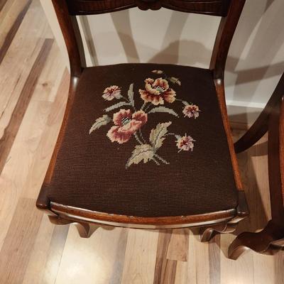 Carved Wood Needlepoint Seats Chairs