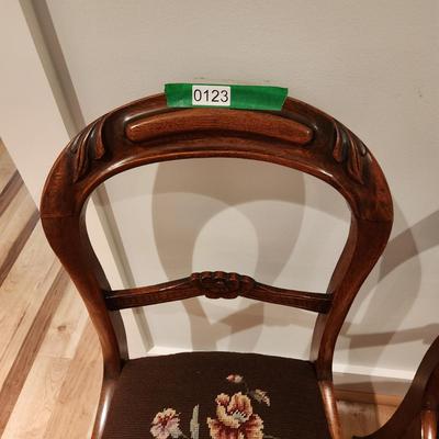Carved Wood Needlepoint Seats Chairs